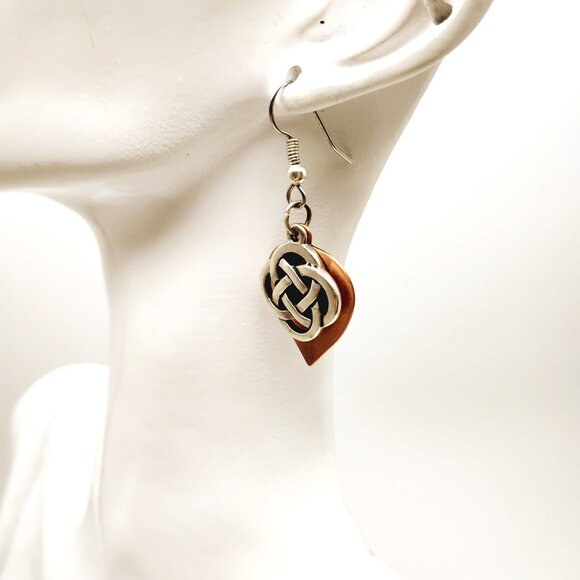 Vintage Style Copper & SIlver-Tone Celtic Knot Teardrop Dangle Earrings - Picture 4 of 7